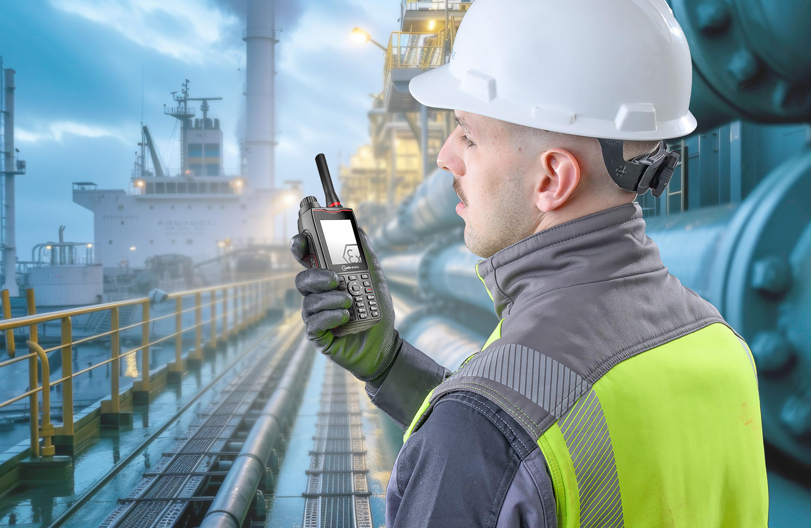 Cryogenic hoses and pipes connect the tanks on the deck of the LNG carrier to the shore terminal allowing for the loading and unloading of liquefied natural gas.